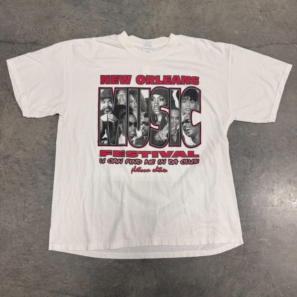 Vintage Y2K Shaun Diddy New Orleans Platinum Music Festival T-Shirt Sz XL White
