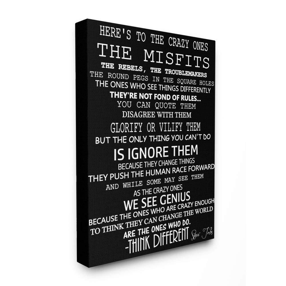 Crazy Ones Inspirational Quote Word Black and White Design Canvas Wall Art, 2...