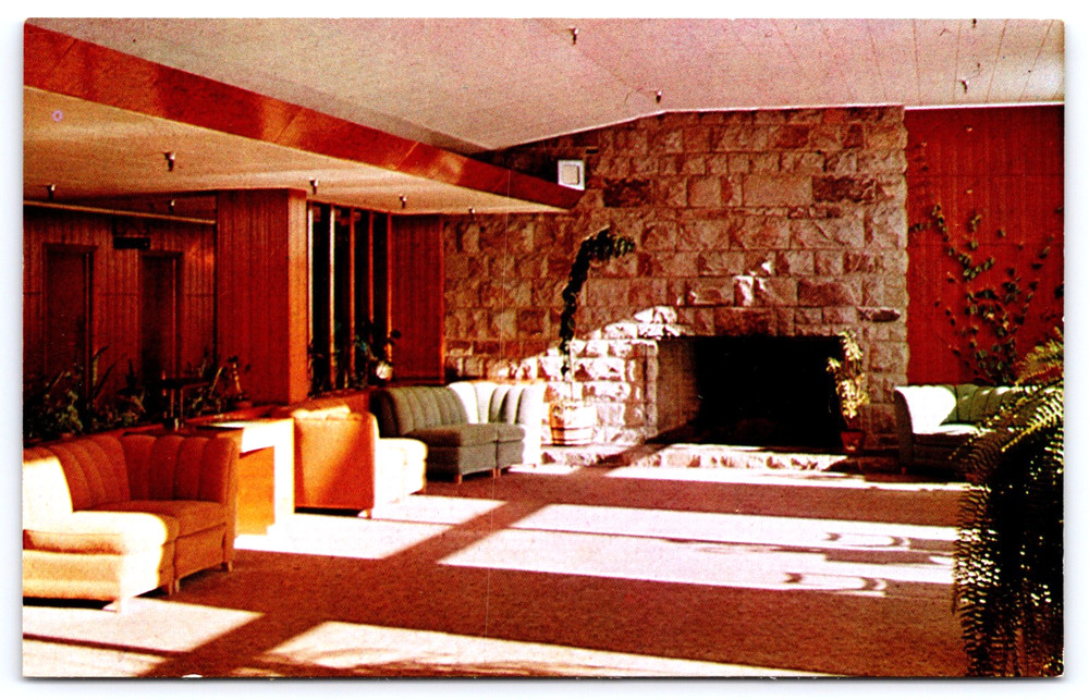Ontario Canada Terrace Bay Motor Hotel Interior Fireplace Vintage Photo Postcard