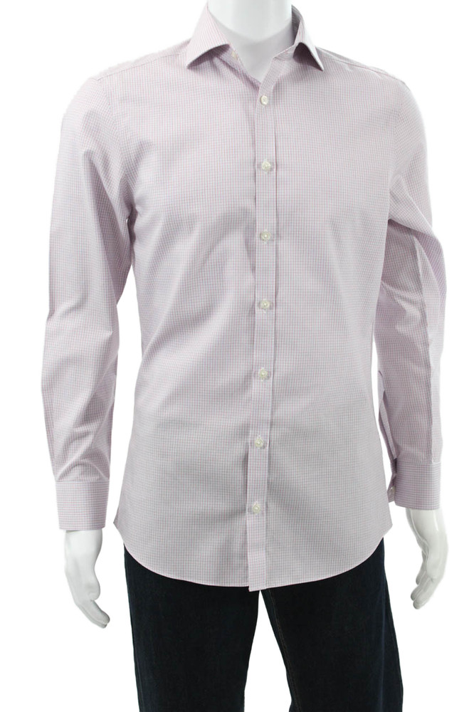 Charles Tyrwhitt Mens Cotton Geometric Print Button Down Shirt Red Size 38Free Shipping in US $100+ Orders | $6.95 Orders Below