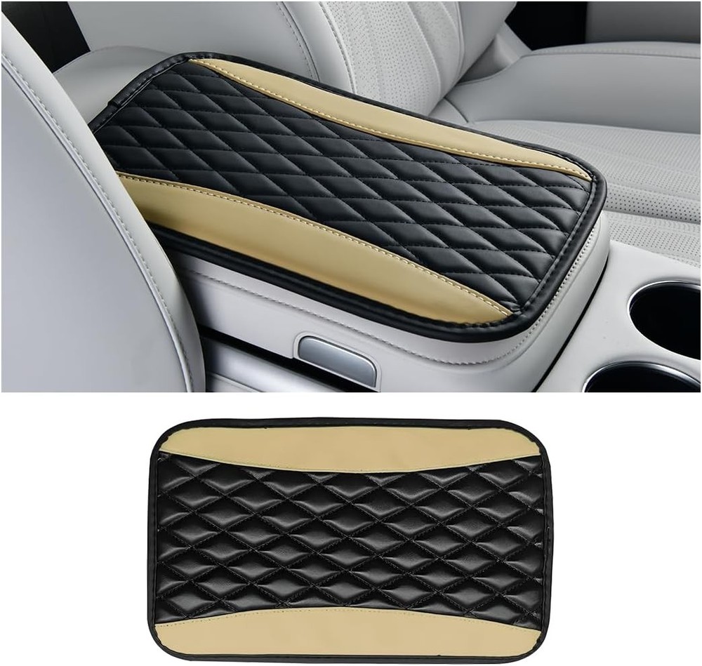 Universal Waterproof PU Leather Center Console Cover & Armr Color: Black/Beige