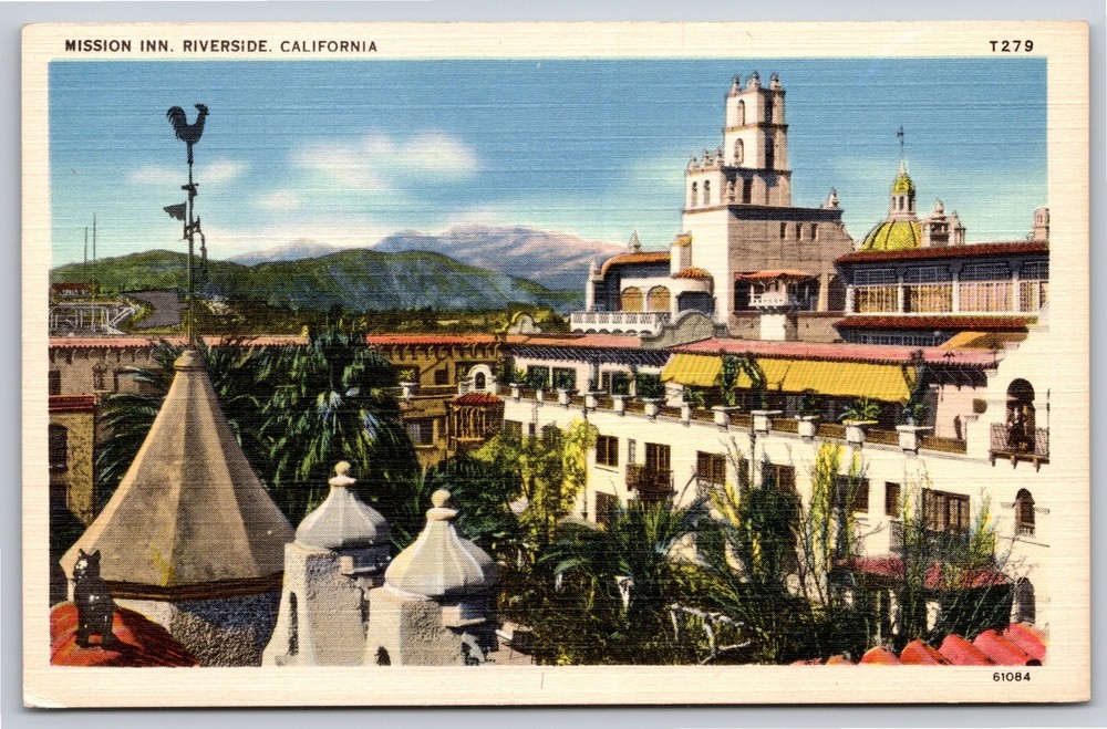 Riverside California~Air View Mission Inn~Vintage Linen Postcard