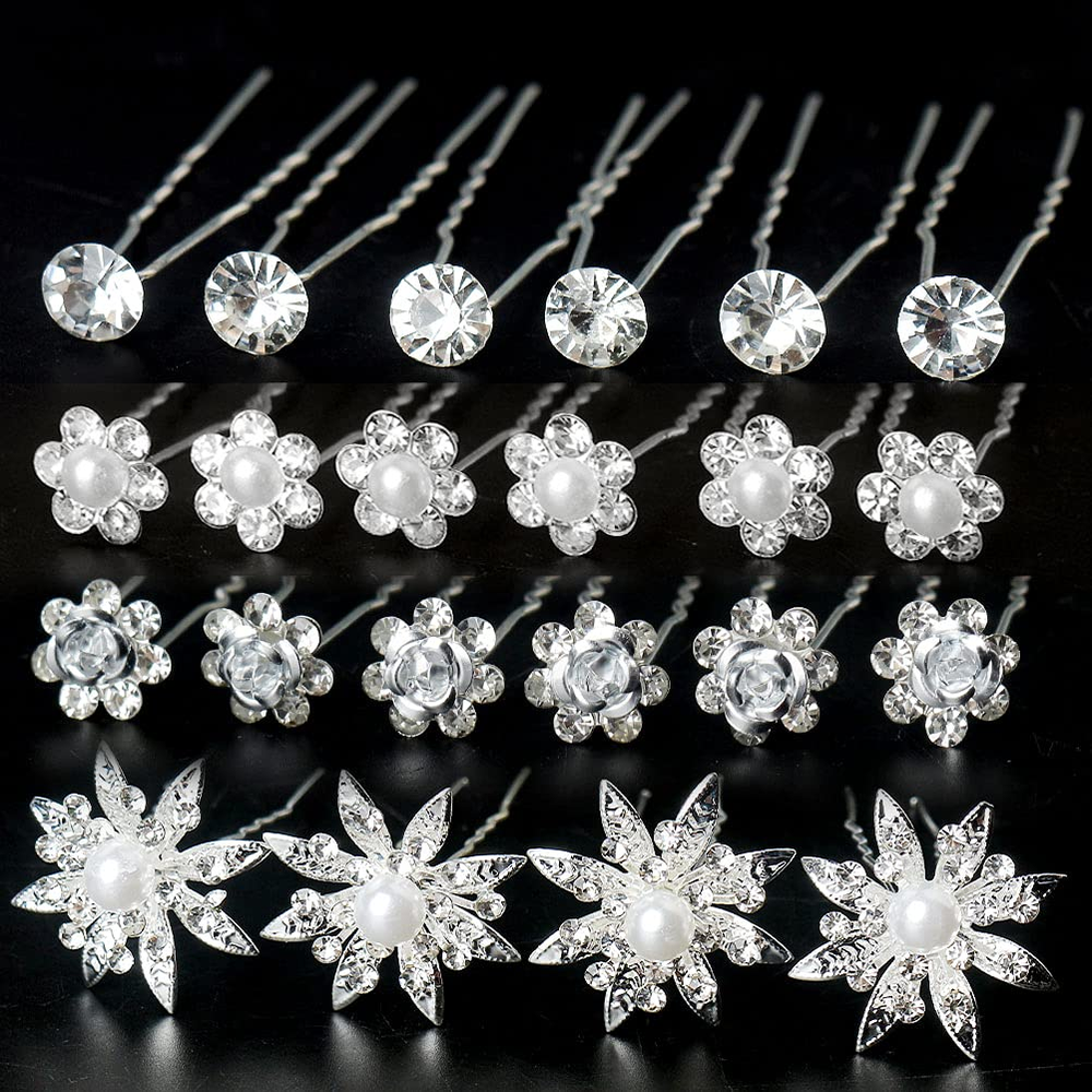 40-Piece Bridal Hair Accessory Set with Crystal Pearl Flowers for Women