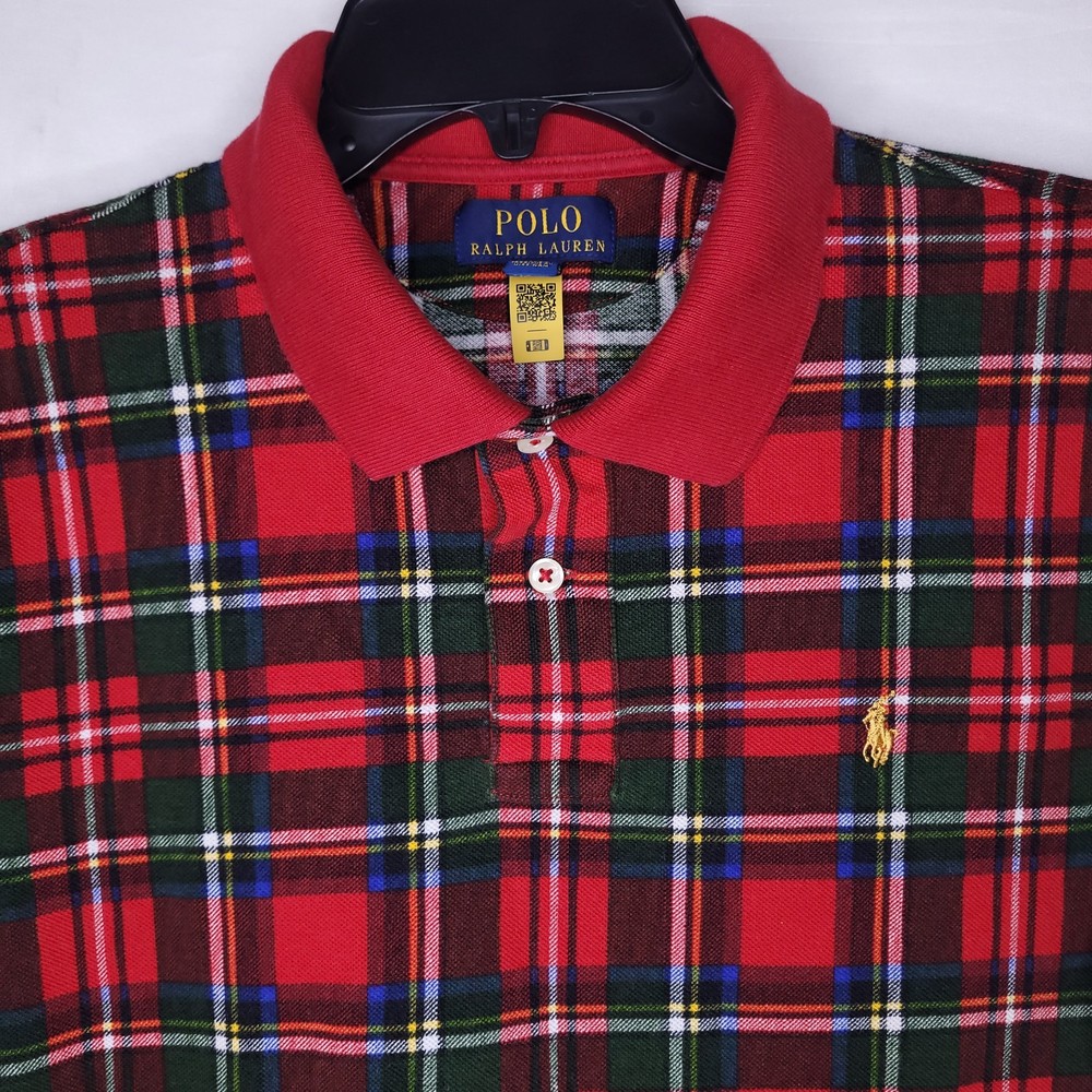 Ralph Lauren Polo Shirt Boys XL Tartan Plaid Red, Green Cotton