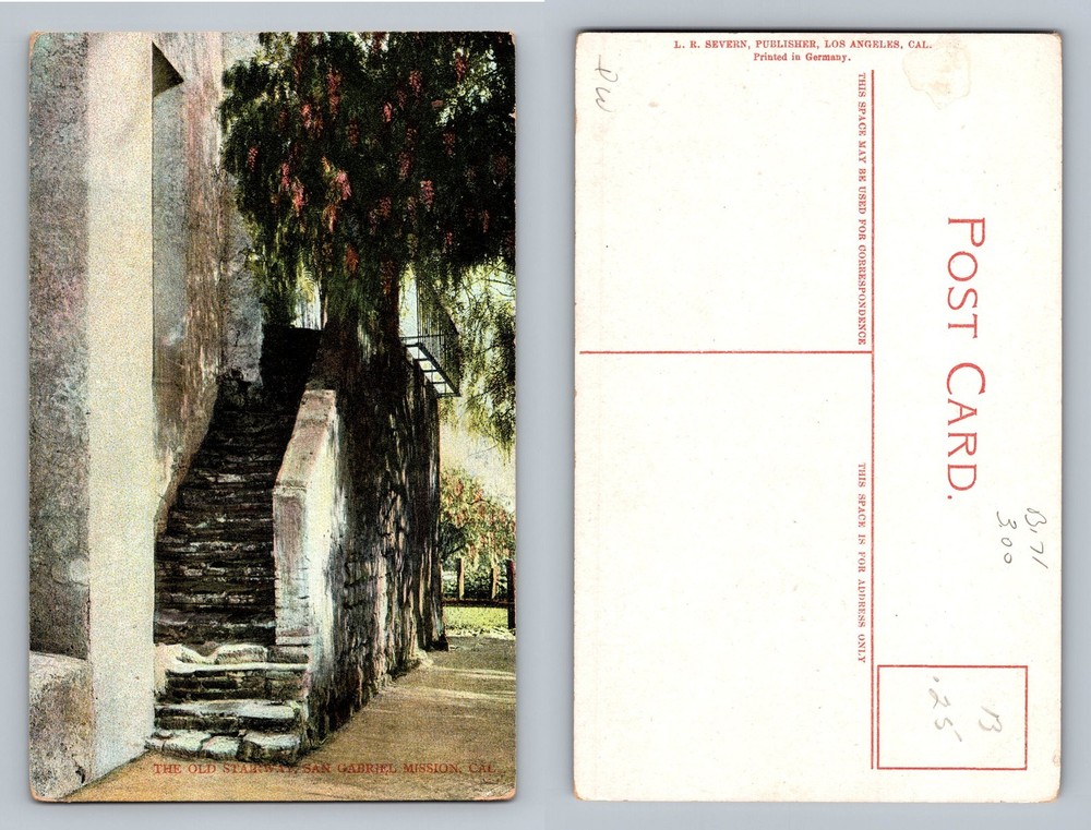 San Gabriel, CA-California, Mission Old Stone Stairway Scene Vintage Postcard