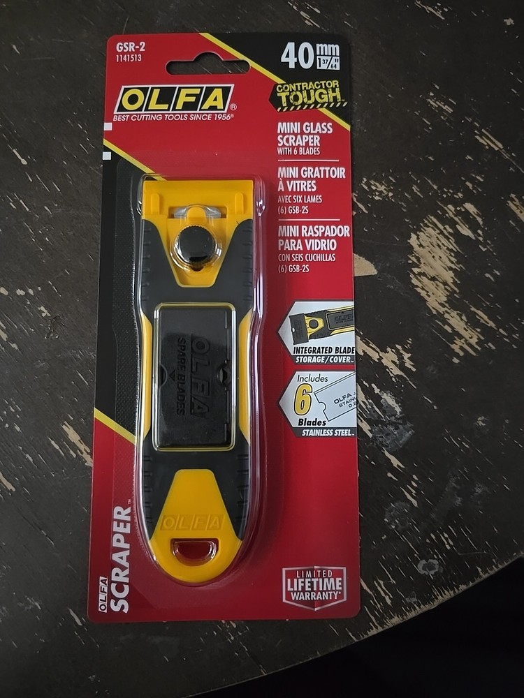 GSR-2 OLFA Hand Held Multi-Grip Glass Scraper, 4.75 in, Comes w/ 6 Blades
