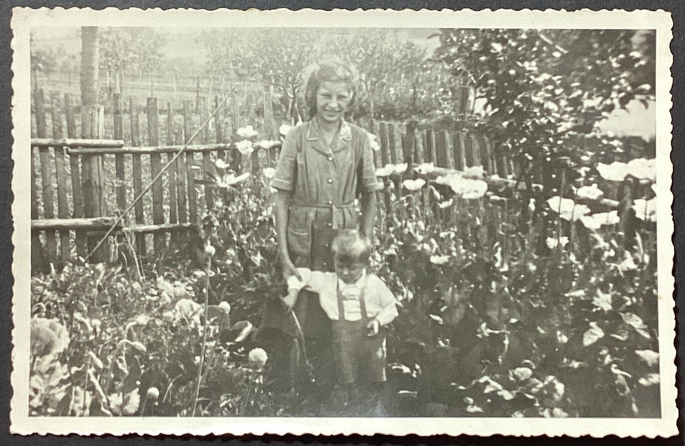 Lady Girl with Small Boy Garden Real Photo Vintage RPPC Postcard Unposted