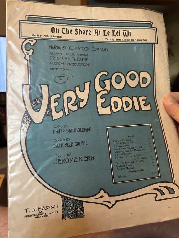 1916 11x14 Revue Sheet Music VERY GOOD EDDIE  ‘On The Shore’ by JEROME KERN