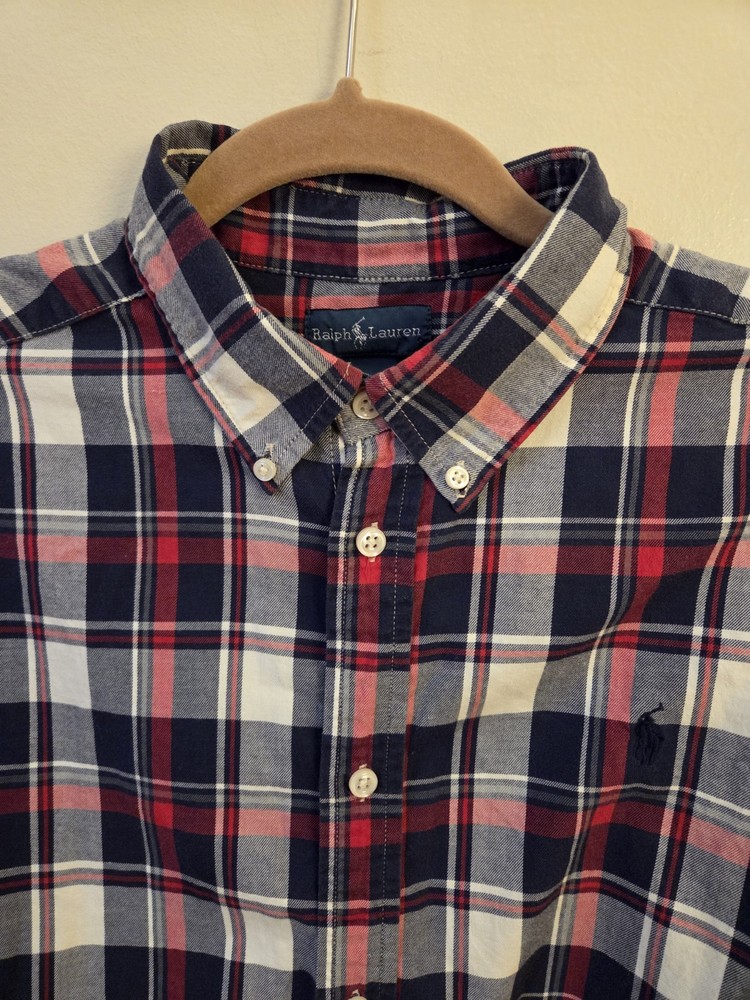 Polo Ralph Lauren Blue Red Plaid Dress Button Shirt 100% Cotton Boys XL 18-20
