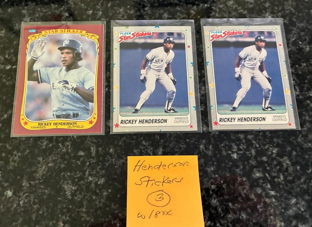 Rickey Henderson Fleer Sticker Card Lot (W/Box Bottom)...........3 Different