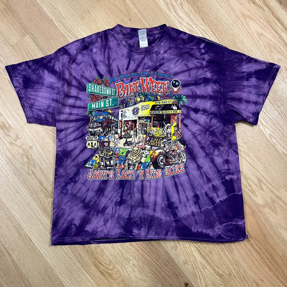 Daytona Beach Bike Week 2022 Tie Dye Shirt Men's 2XL Grateful Dead Biker Grunge