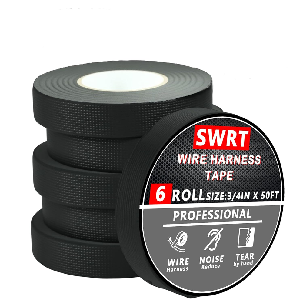6 Pack Wiring Harness Tape 3/4 Inch x 50 FT High Temp Wire Cable Loom Self-Ad...