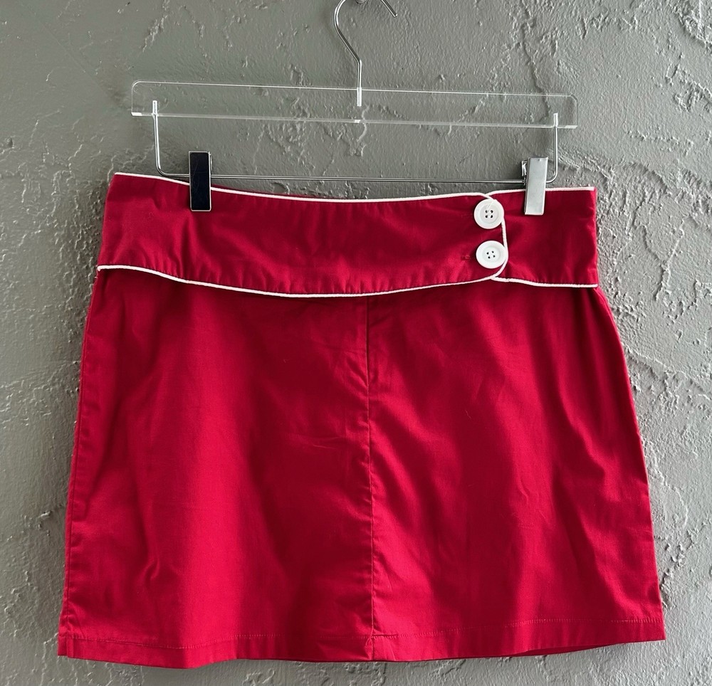Vintage Y2K Red Cotton White Buttons Mini Skirt Coquette XL 11/12