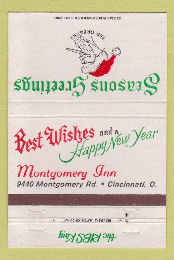 Matchbook Cover - Montgomery Inn Cincinnati OH Ribs Christmas 40 Strike