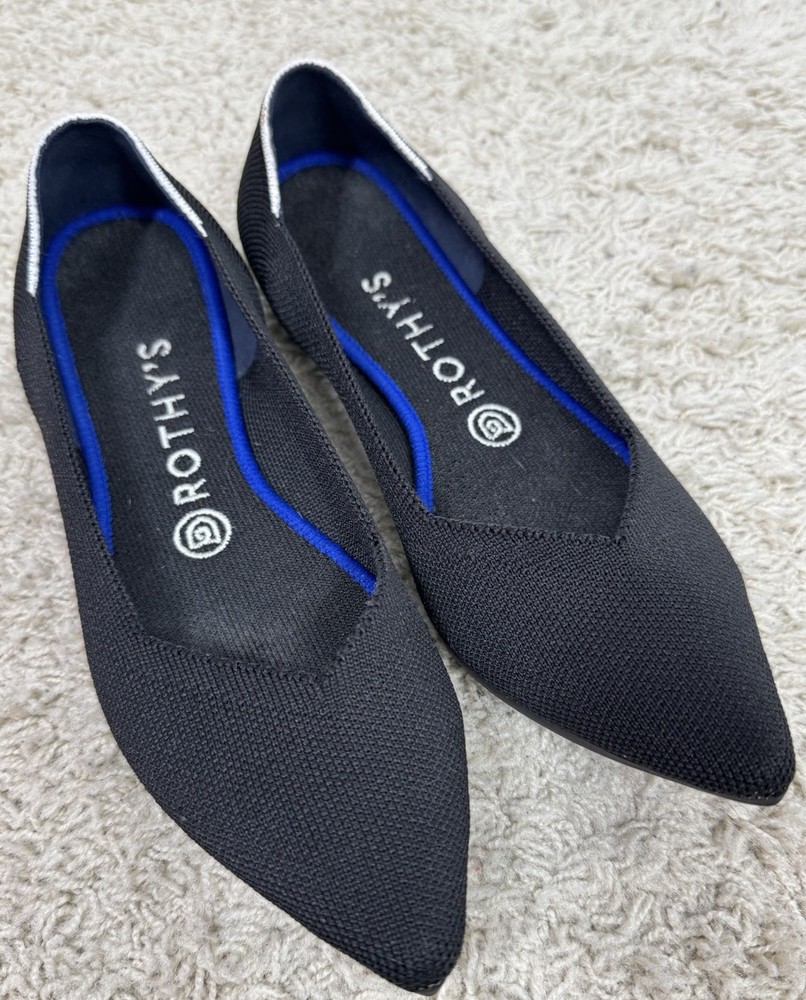 Rothy's Black The Point Women's Black Pointed Toe Slip on Flats Knit Upper Sz 8
