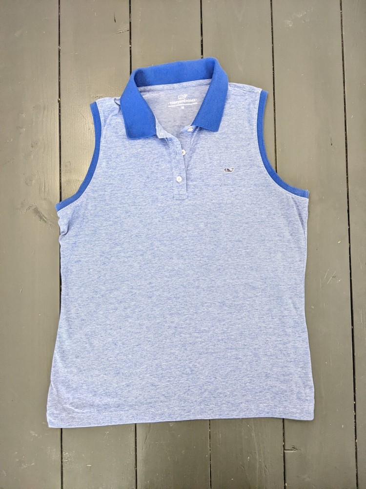 Vineyard Vines Blue Polo Shirt Womens MEDIUM Button Pullover Ladies Sleeveless