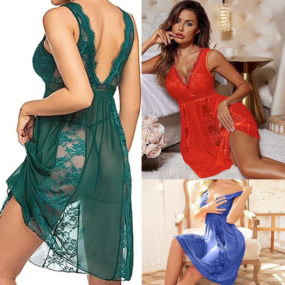 See Through Lace Nightgown Babydoll Lingerie+Underwear Sexy Women's Night Dress