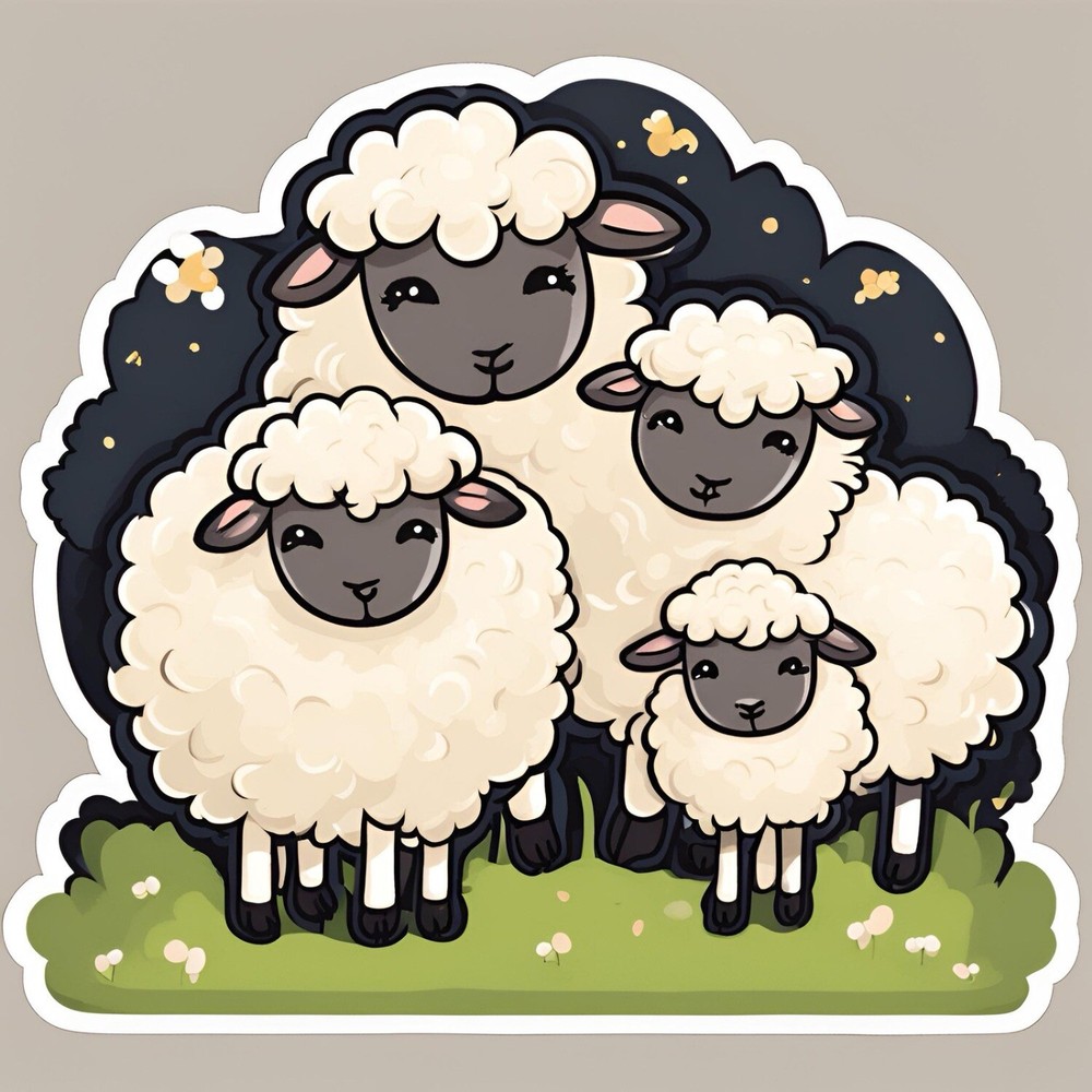 3x2.6” Cute Fluffy Sheep Family AMAZING STICKER!