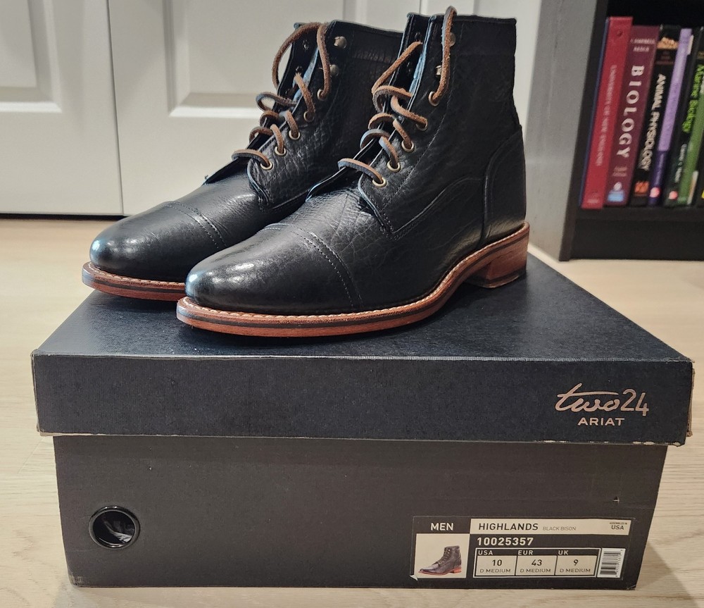 Ariat two24 Black Bison Leather Highland Boots Size 10D