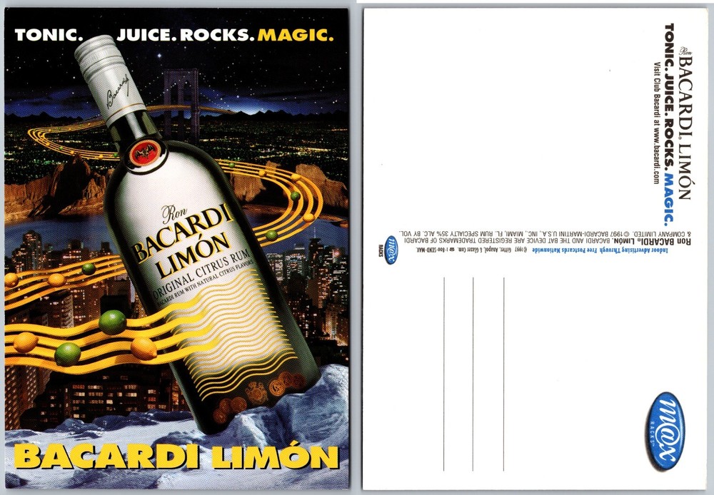 Continental Bacardi Limon Bottle City Night Olives Postcard