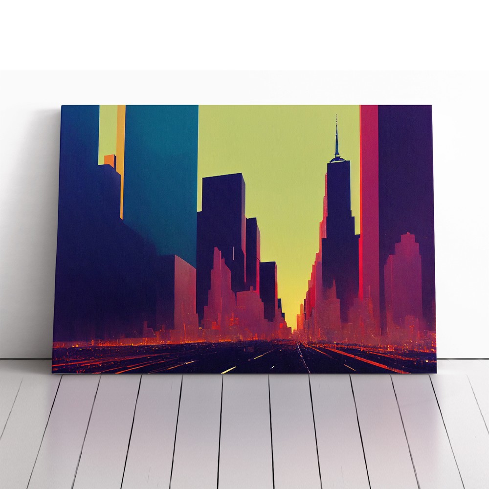Cyberpunk New York Skyline Vol.3 Canvas Wall Art Print Framed Picture Home Decor