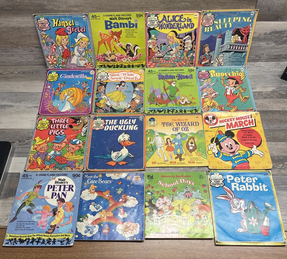 Lot of 16 Vintage Peter Pan Disney Records Vinyl 45 Children's Storybook Records