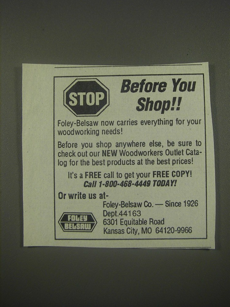 1991 Foley Belsaw Ad - Stop Before you shop!!
