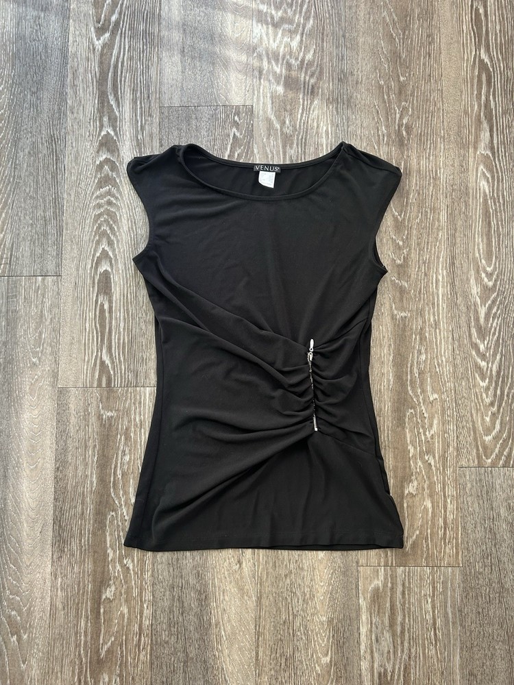 VTG Venus Black Cinched Zip Up Top Y2K Club Grunge Indie Sleaze