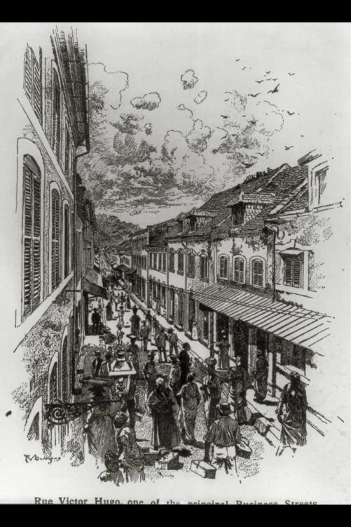 St. Pierre,Martinique,before 1902 eruption,Mount Pelee,Volcano,Rue Victor Hugo