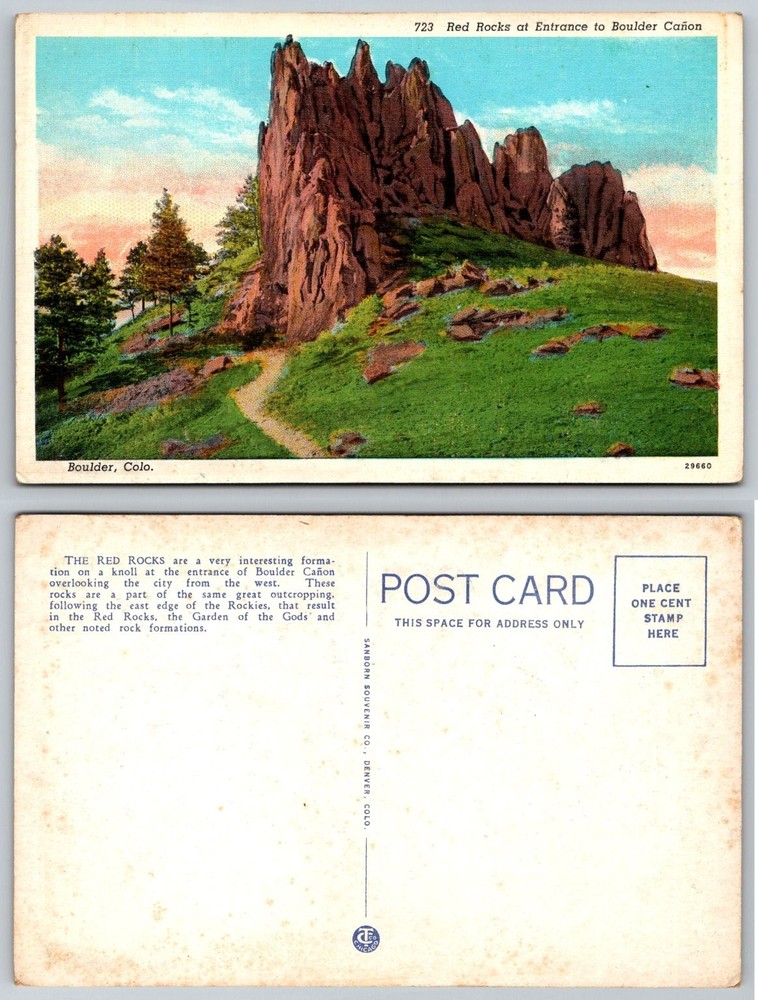 Red Rocks Boulder Canyon Colorado Vintage Linen Postcard Sanborn Souvenir