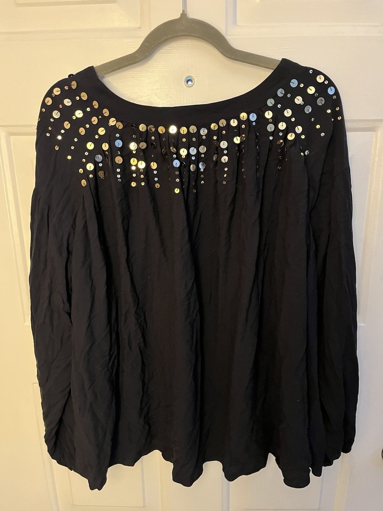 Women's Long Sleeve Black Embellished Ariat Blouse XL With Sequin Neckline