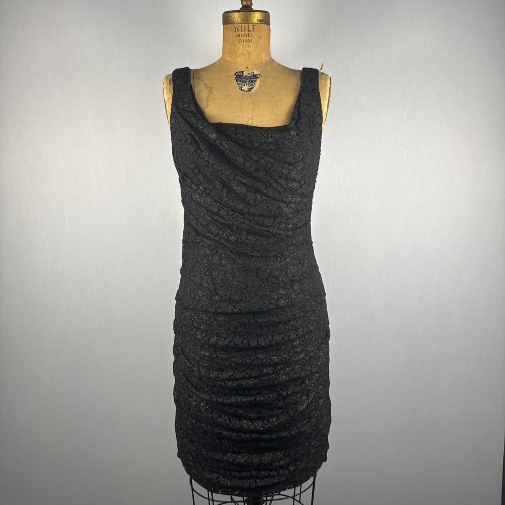 Express Black Lace Ruched Bodycon Dress Women’s Size 10 Sleeveless Cocktail LBD
