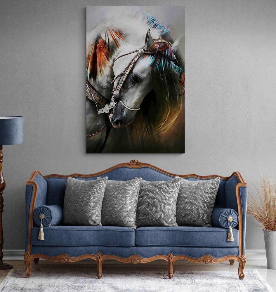 White Horse with shades of color Wall Art Canvas Unframed Print Art