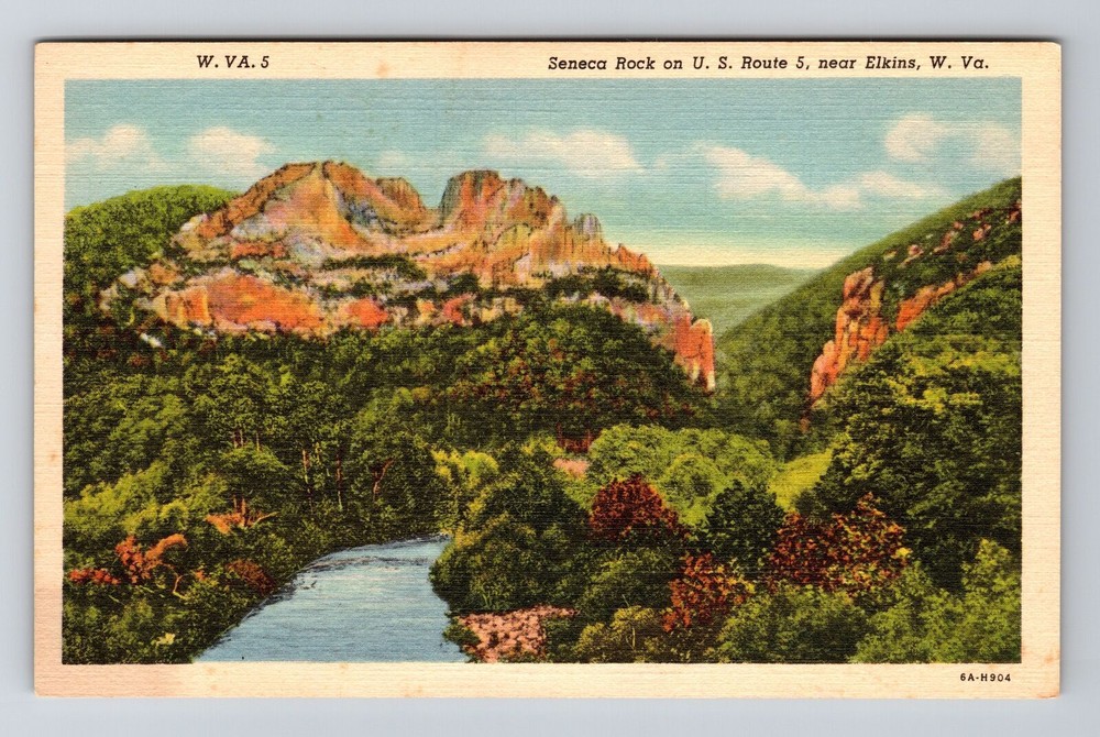 Elkins WV-West Virginia, Seneca Rock, Scenic, River, Vintage Postcard
