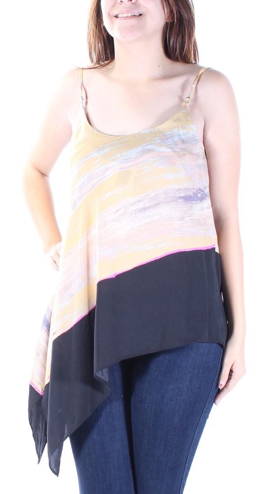 Rachel Roy Women's Black Color Block Scoop Neck Spaghetti Strap Top Size S