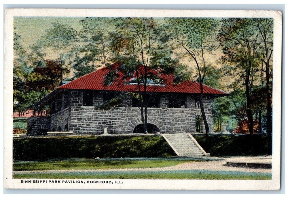 1919 Sinnissippi Park Pavilion Exterior Building Rockford Illinois IL Postcard