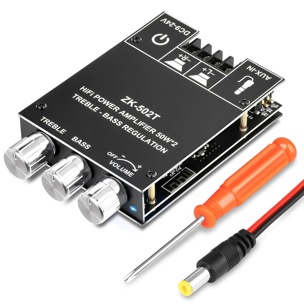 Bluetooth Amplifier Board-ZK-502T,50W+50W 2.0 Channel Amp Board with Treble-Bass