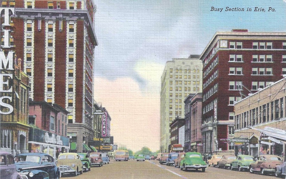 c1940s Erie Pennsylvania PA ~ Busy Section (Business) ~ Vintage Postcard UNP