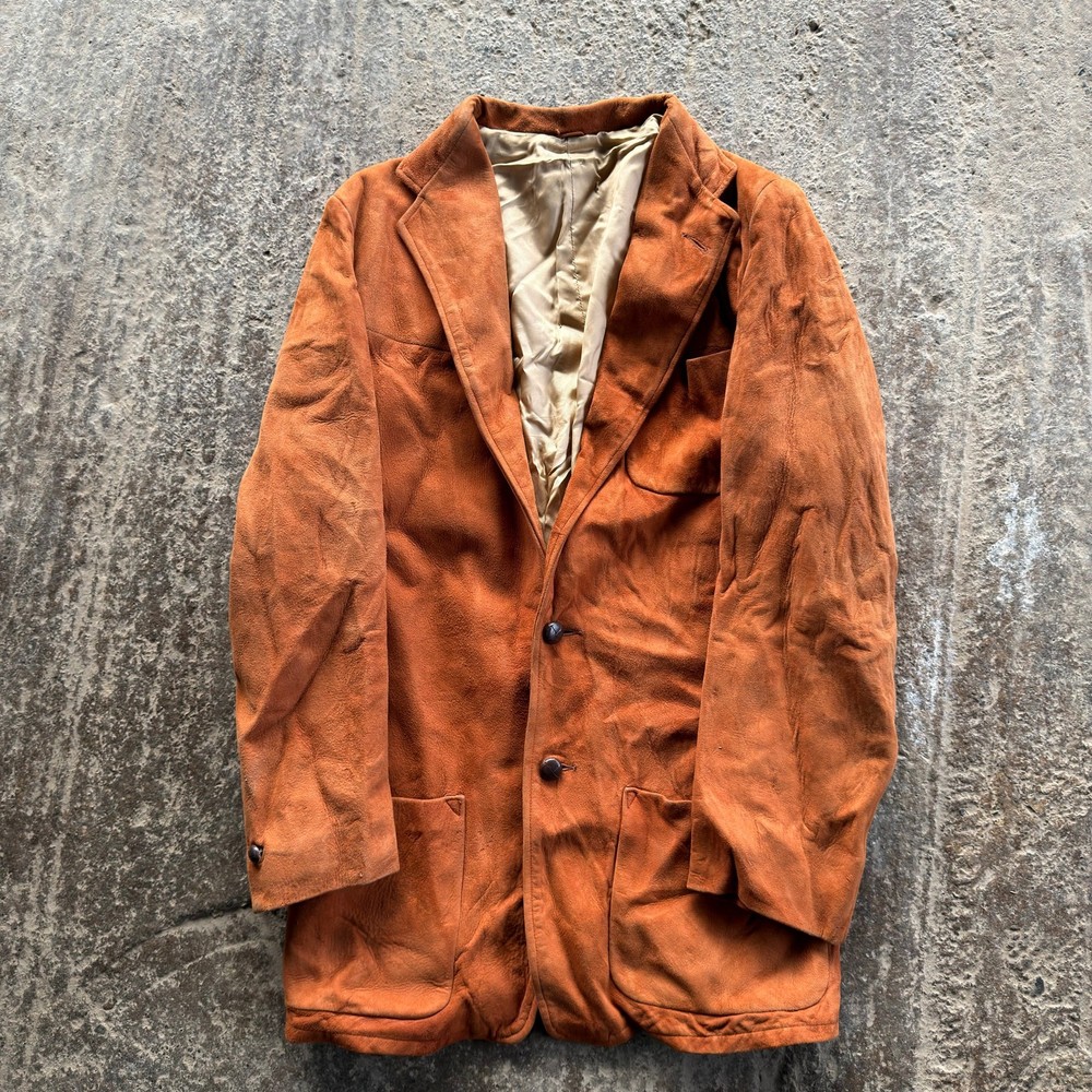 Vintage 60S 70S Suede Leather Coat Jacket Penney's Brown Liner Fits Medium