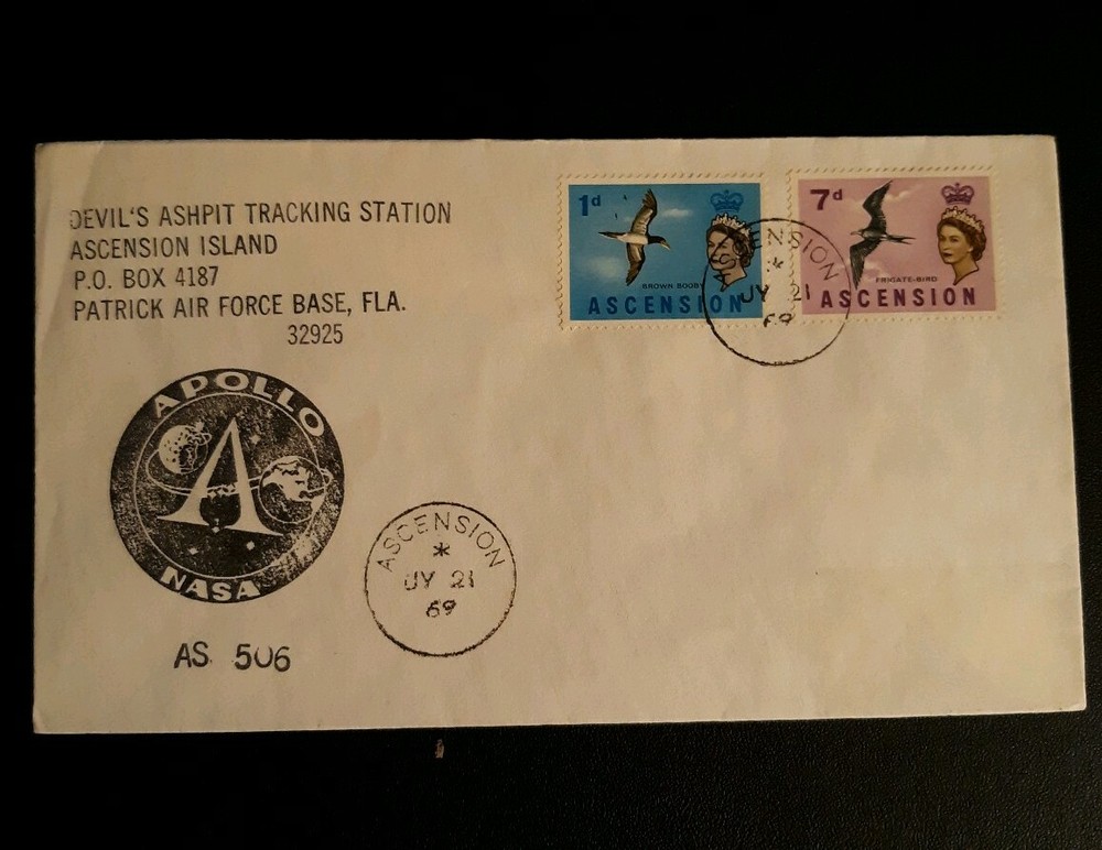 1969 FDC Apollo Nasa (Devil's ashpit Station) Acention Island cover/stamps.