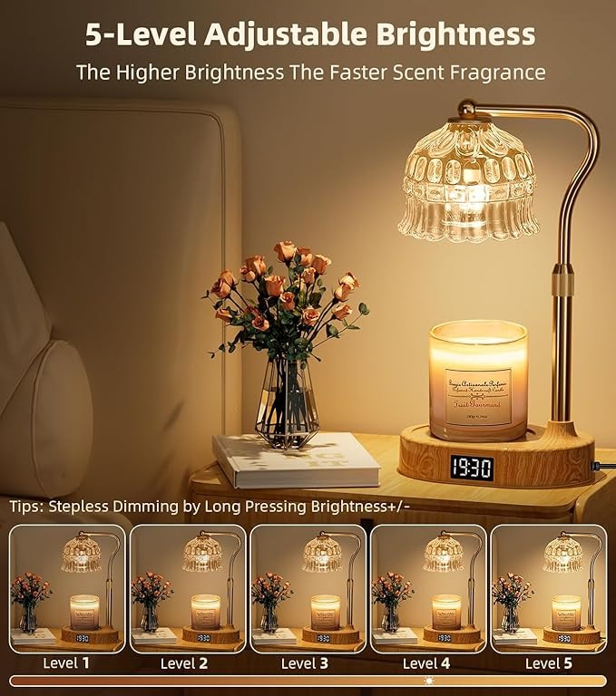 Stylish Home Room Decor Candle Warmer Lamp with Timer Adjustable Height Dimmable