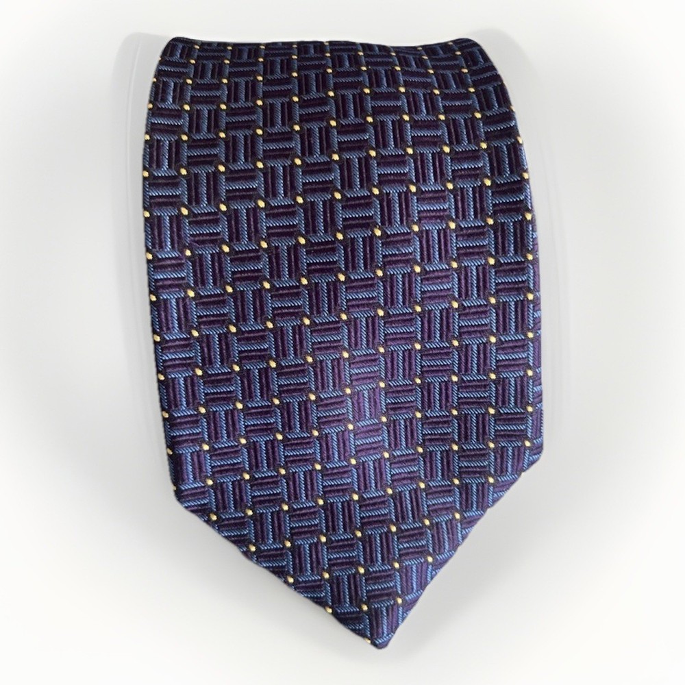 Brooks Brothers Makers Silk Tie Men's Formal Blue Gold Geometric Italy Classic