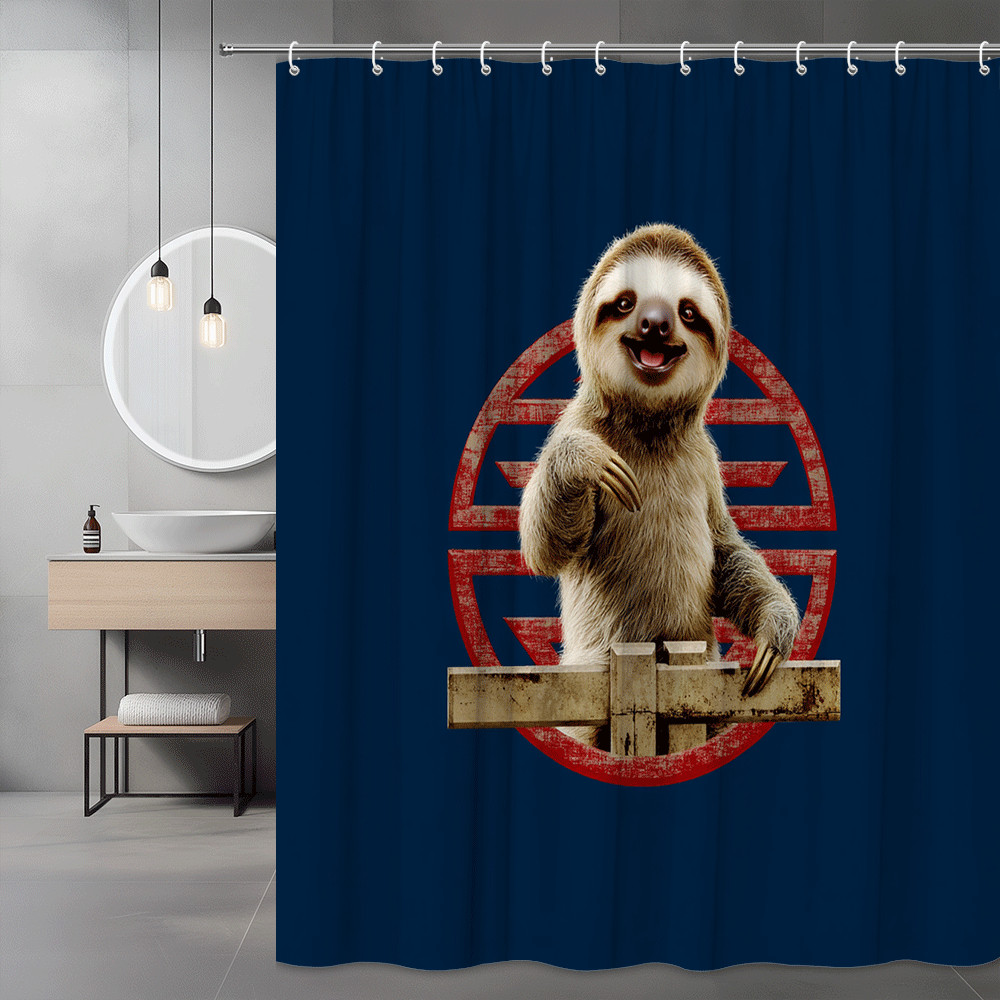 Sloth Shower Curtain Blue Graphic Animal Print