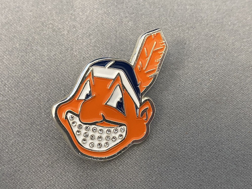 Cleveland Indians Bright Orange Chief Wahoo Clear Icy Grill Silver Hat Pin LE