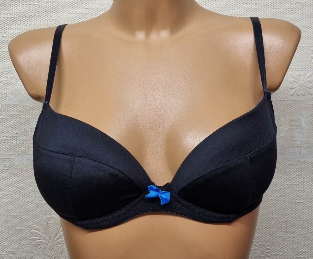 Ann Summers Fitting Bra Size 32C Black Underwired Padded Push Up Plunge 62330