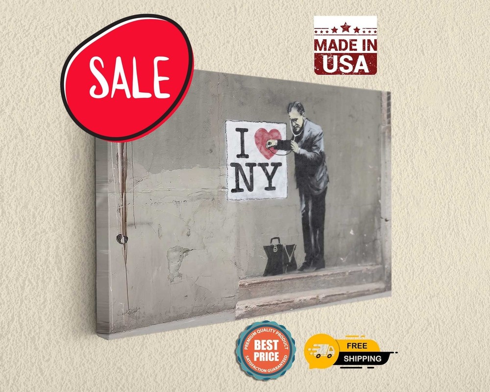 Banksy I Love New York and Dr Banksy - Ready-To-Hang Canvas Print for Home Decor