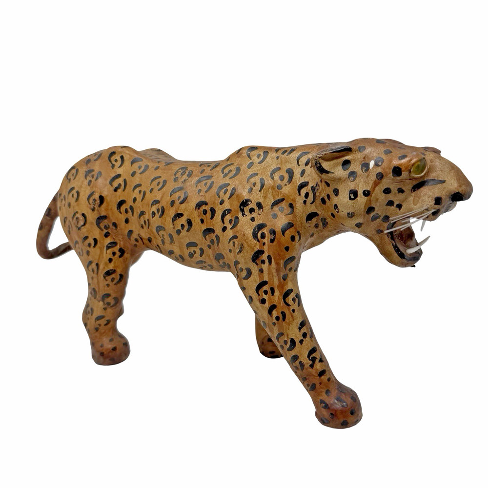 Vintage Paper Mache Leopard Jaguar Folk Art Sculpture Hand Painted Animal Figure