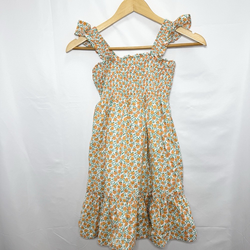 J. Crew Crewcuts Girls Dress Smocked Ruffle Tiered Girls 7 Peach Print Fruit
