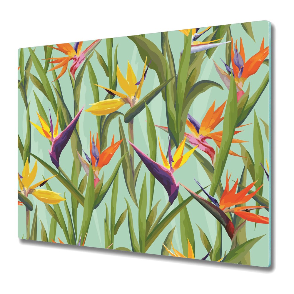 Glass Induction Ceramic Hob Cover Exotic Leaves tropical leaves pastel art 60x52