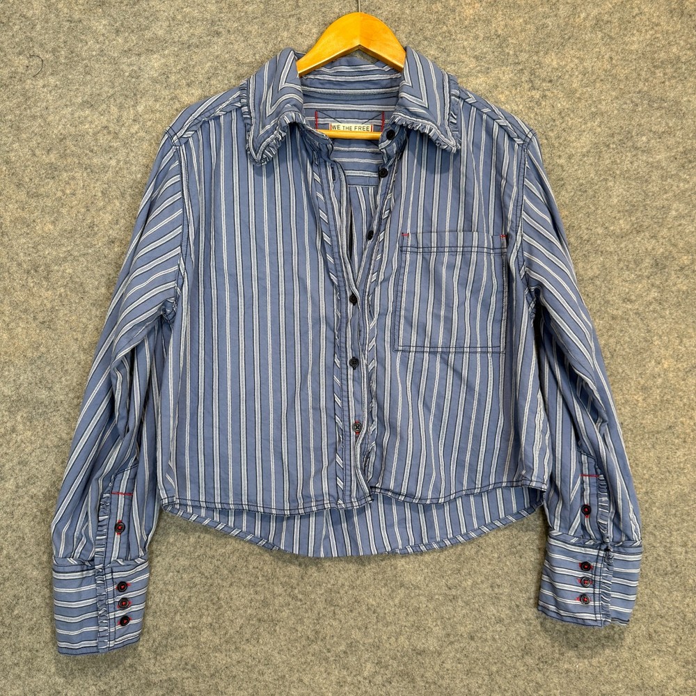 Free People We The Free Moxely Striped Shirt Womens Medium Pocket Button